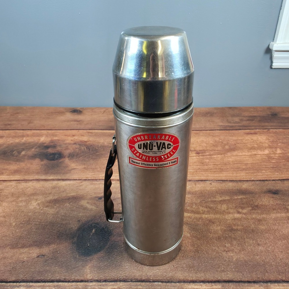 Uno-Vac Thermos Vacuum Bottle Adult OS Silver Good Stainless Steel Handle Cup
